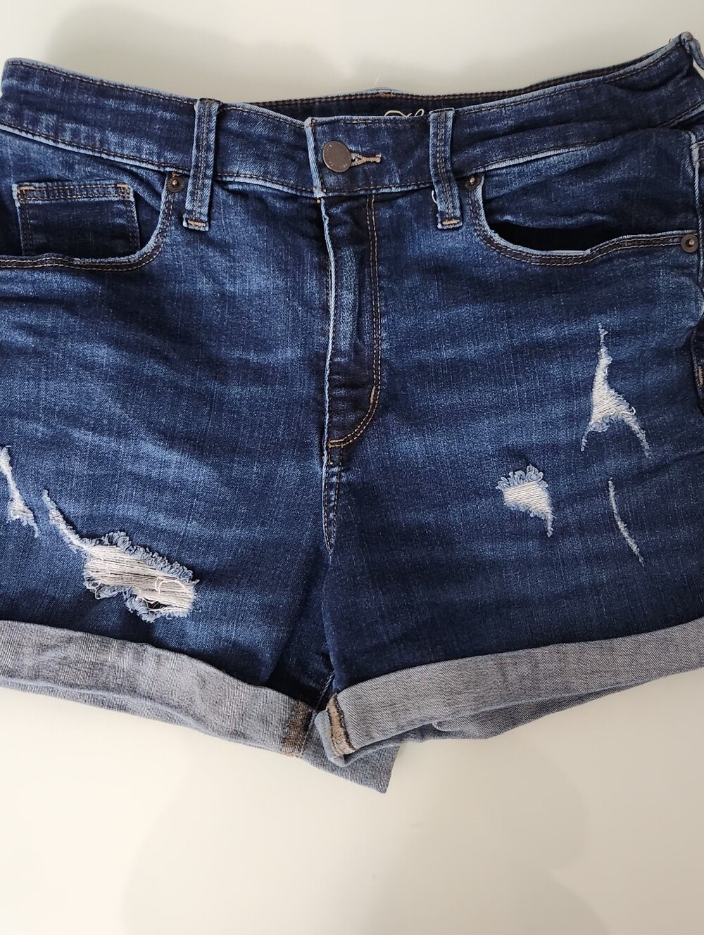 Universal Thread Dark Blue Distressed Rolled-Hem Jean Shorts